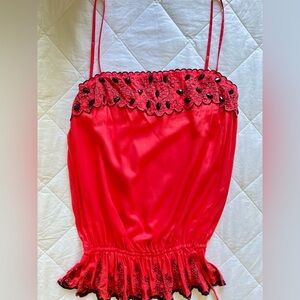 Melon Tank Top with black beads & embroidery. Size L